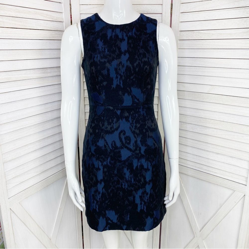 H&M Dress Jacquard Cutout Back Sheath Dress Blue Black Sleeveless 4